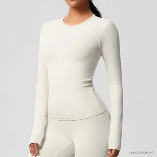 LS-B0328 Brushed Long-Sleeve Yoga Top in Ivory, original product photograph