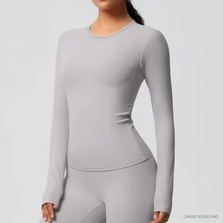 LS-B0328 Brushed Long-Sleeve Yoga Top in Frost Grey, original product photograph