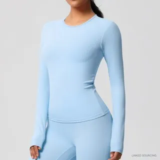 LS-B0328 Brushed Long-Sleeve Yoga Top in Sky Blue, original product photograph