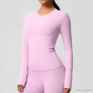 LS-B0328 Brushed Long-Sleeve Yoga Top in Cherry Blossom Pink, original product photograph
