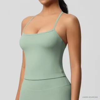 LS-B0329 Brushed Strappy Yoga Tank in Basil Green, original product photograph