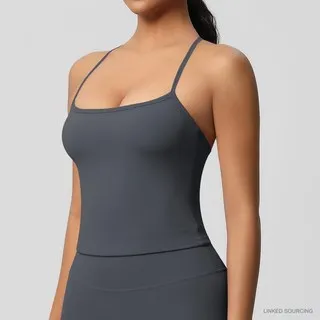 LS-B0329 Brushed Strappy Yoga Tank in Graphite Grey, original product photograph