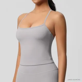 LS-B0329 Brushed Strappy Yoga Tank in Frost Grey, original product photograph