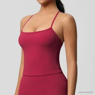 LS-B0329 Brushed Strappy Yoga Tank in Carmine Red, original product photograph