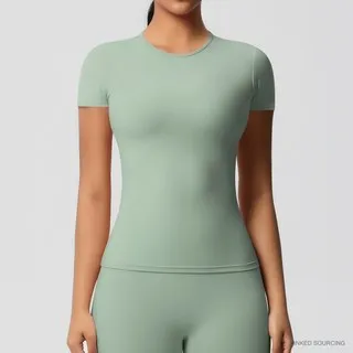 LS-B0330 Brushed Short-Sleeve Yoga Tee in Basil Green, original product photograph