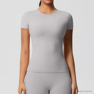 LS-B0330 Brushed Short-Sleeve Yoga Tee in Frost Grey, original product photograph