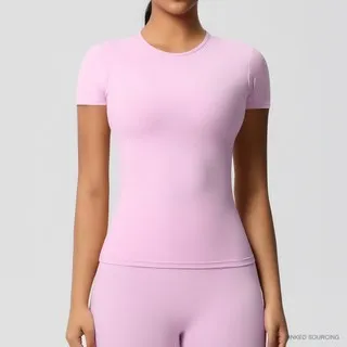 LS-B0330 Brushed Short-Sleeve Yoga Tee in Cherry Blossom Pink, original product photograph