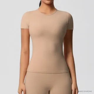 LS-B0330 Brushed Short-Sleeve Yoga Tee in Medium Khaki, original product photograph