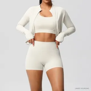 LS-B0333 Brushed Bra, Jacket and Shorts Set in Ivory, original product photograph