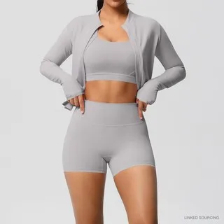 LS-B0333 Brushed Bra, Jacket and Shorts Set in Frost Grey, original product photograph