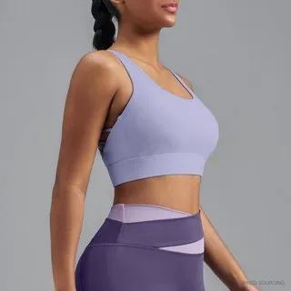 LS-B0336 Brushed Cross-Back Sports Bra in Light Purple, original product photograph