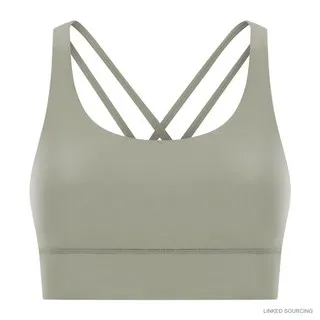 LS-B0339 Brushed Cross-Strap Sports Bra in Earth Grey, original product photograph