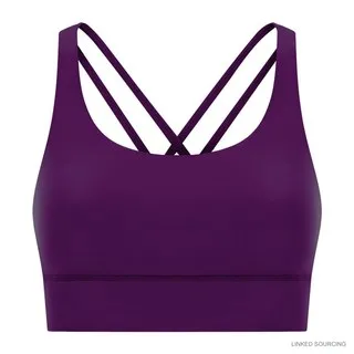 LS-B0339 Brushed Cross-Strap Sports Bra in Magenta Purple, original product photograph