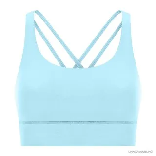 LS-B0339 Brushed Cross-Strap Sports Bra in Ice Blue, original product photograph