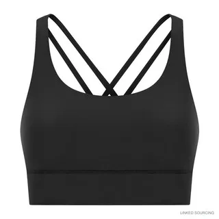 LS-B0339 Brushed Cross-Strap Sports Bra in Black, original product photograph