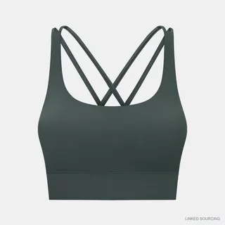 LS-B0339 Brushed Cross-Strap Sports Bra in Spruce Green, original product photograph