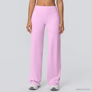 LS-B0341 Brushed Wide-Leg Yoga Pants in Cherry Blossom Pink, original product photograph