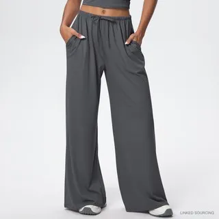 LS-B0342 Brushed Drawstring Wide-Leg Pants in Volcanic Grey, original product photograph