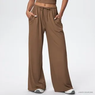 LS-B0342 Brushed Drawstring Wide-Leg Pants in Coffee Brown, original product photograph