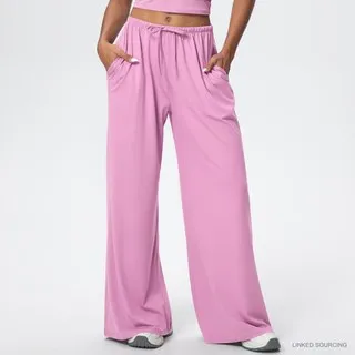LS-B0342 Brushed Drawstring Wide-Leg Pants in Rose Pink, original product photograph