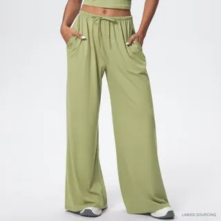 LS-B0342 Brushed Drawstring Wide-Leg Pants in Lime Green, original product photograph