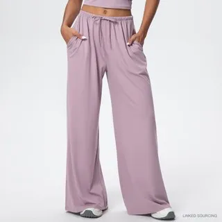 LS-B0342 Brushed Drawstring Wide-Leg Pants in Lavender, original product photograph