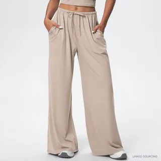 LS-B0342 Brushed Drawstring Wide-Leg Pants in Flax, original product photograph