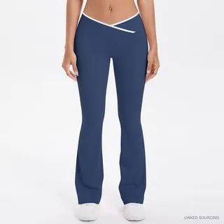 LS-B0343 Brushed Contrast-Waist Flared Pants in Insignia Blue, original product photograph