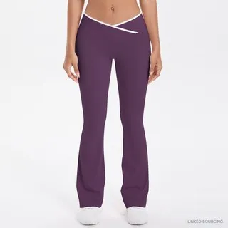 LS-B0343 Brushed Contrast-Waist Flared Pants in Kyoho Purple, original product photograph