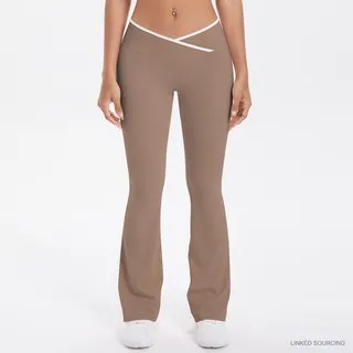 LS-B0343 Brushed Contrast-Waist Flared Pants in Cocoa Brown, original product photograph