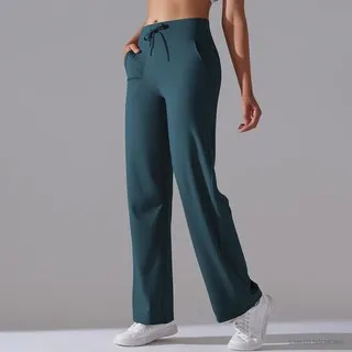 LS-B0344 Brushed Drawstring Straight-Leg Pants in Deep Teal, original product photograph