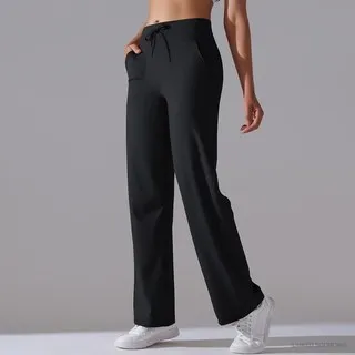 LS-B0344 Brushed Drawstring Straight-Leg Pants in Black, original product photograph