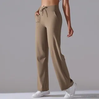 LS-B0344 Brushed Drawstring Straight-Leg Pants in Cocoa, original product photograph