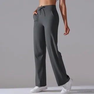 LS-B0344 Brushed Drawstring Straight-Leg Pants in Dark Grey, original product photograph