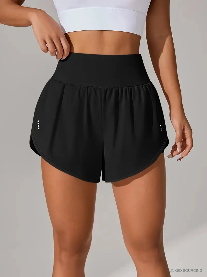 LS-B0346 High-Waist Ruffle Running Shorts in Black, original product photograph