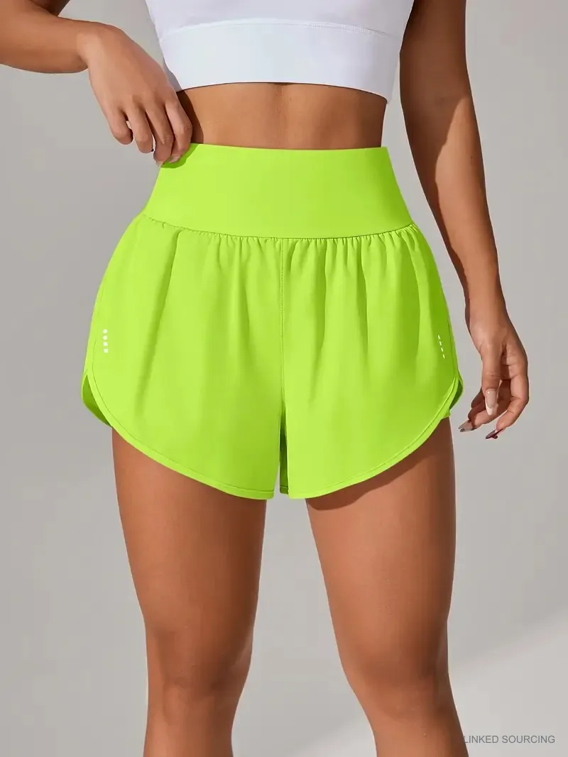LS-B0346 High-Waist Ruffle Running Shorts in Neon Green, original product photograph