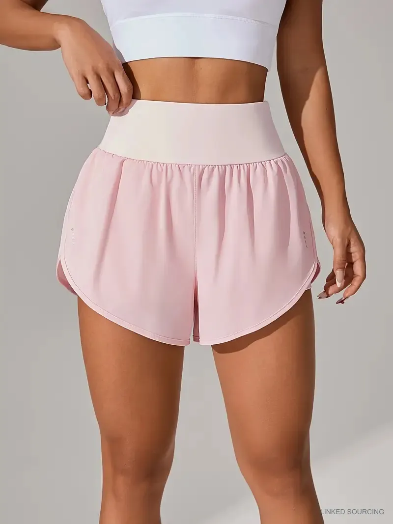 LS-B0346 High-Waist Ruffle Running Shorts in Pink, original product photograph