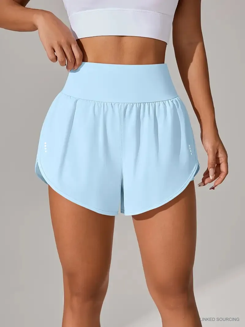 LS-B0346 High-Waist Ruffle Running Shorts in Sky Blue, original product photograph