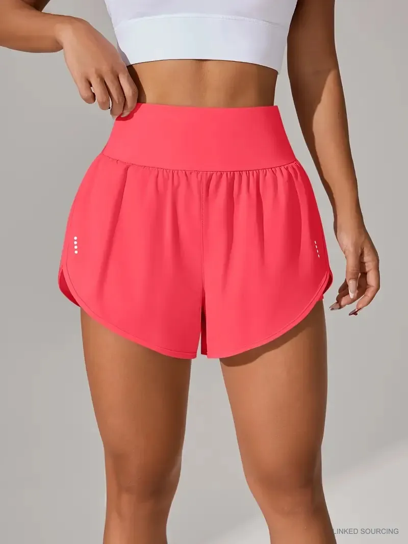 LS-B0346 High-Waist Ruffle Running Shorts in Red, original product photograph