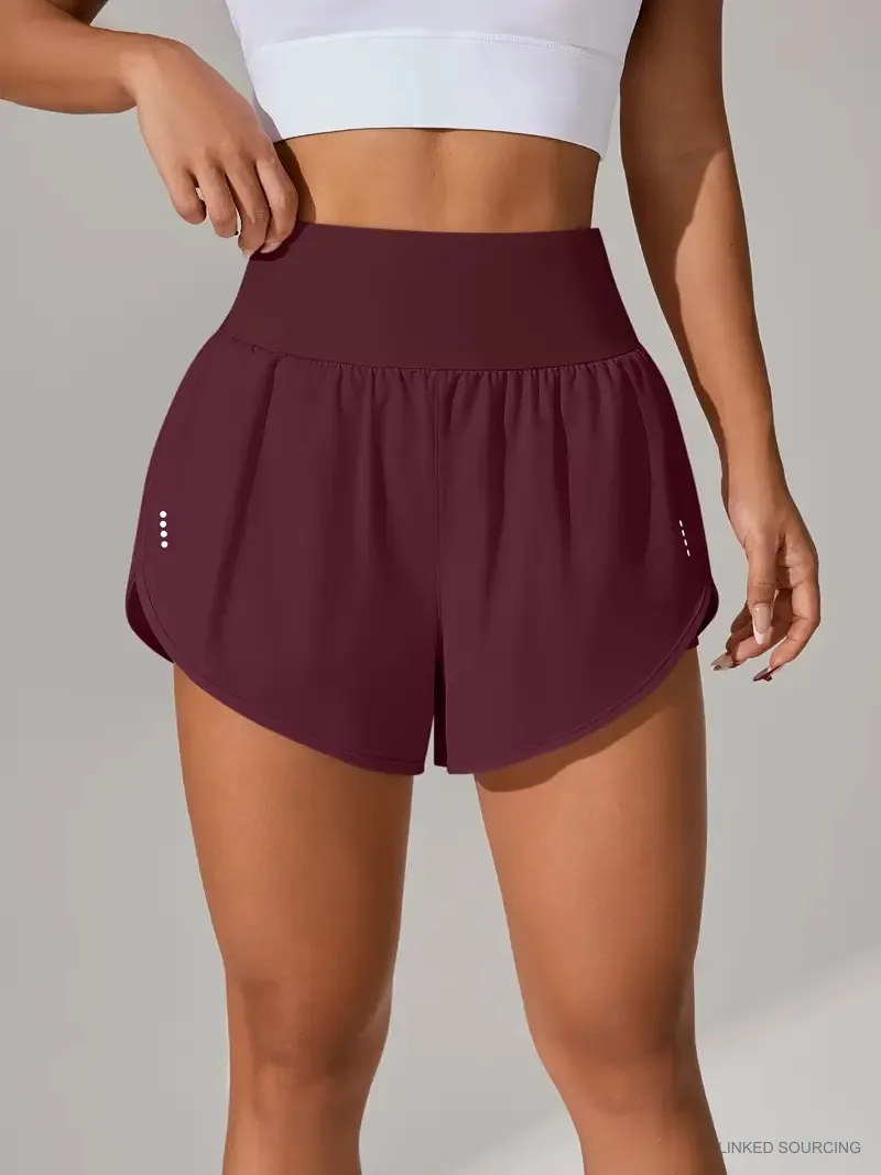 LS-B0346 High-Waist Ruffle Running Shorts in Burgundy, original product photograph