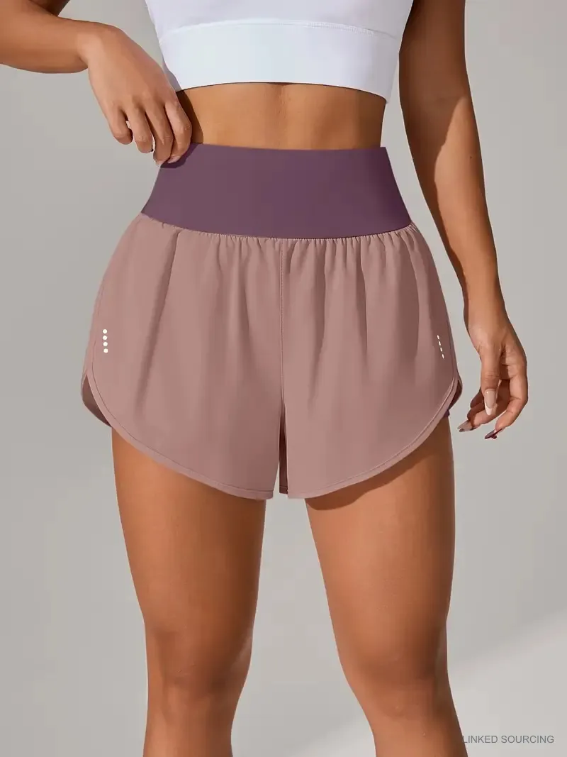 LS-B0346 High-Waist Ruffle Running Shorts in Camel, original product photograph