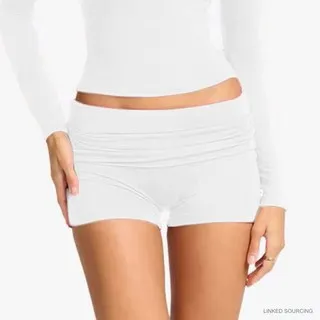LS-B0347 Brushed Foldover Yoga Shorts in White, original product photograph