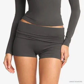LS-B0347 Brushed Foldover Yoga Shorts in Dark Grey, original product photograph