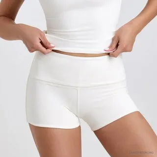 LS-B0348 Brushed Fitted Yoga Shorts in White, original product photograph