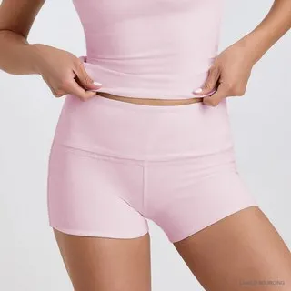 LS-B0348 Brushed Fitted Yoga Shorts in Pink, original product photograph