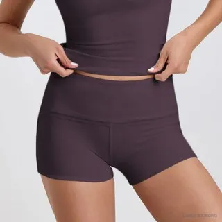 LS-B0348 Brushed Fitted Yoga Shorts in Plum, original product photograph