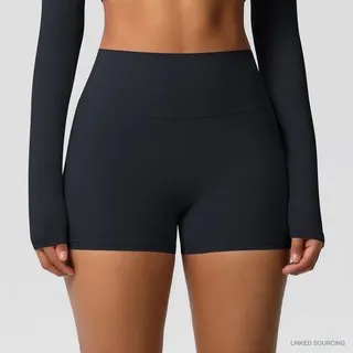 LS-B0349 Brushed High-Waist Yoga Shorts in Black, original product photograph