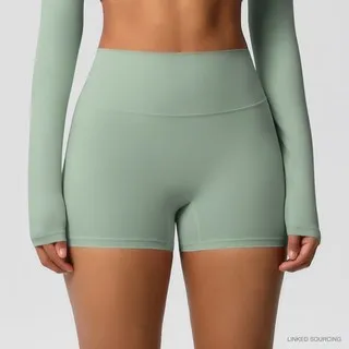 LS-B0349 Brushed High-Waist Yoga Shorts in Basil Green, original product photograph