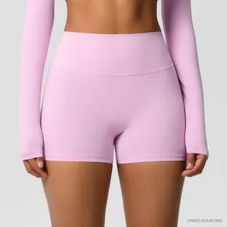 LS-B0349 Brushed High-Waist Yoga Shorts in Cherry Blossom Pink, original product photograph