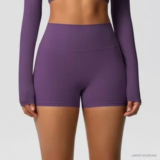 LS-B0349 Brushed High-Waist Yoga Shorts in Dark Plum, original product photograph
